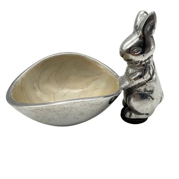 Vtg Bunny Candy Bowl Trinket Dish Cast Aluminum Enameled Bowl Easter Spring - Picture 1 of 9